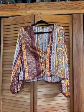 Boho Stripe Paisley Blouse in Brown & Gold